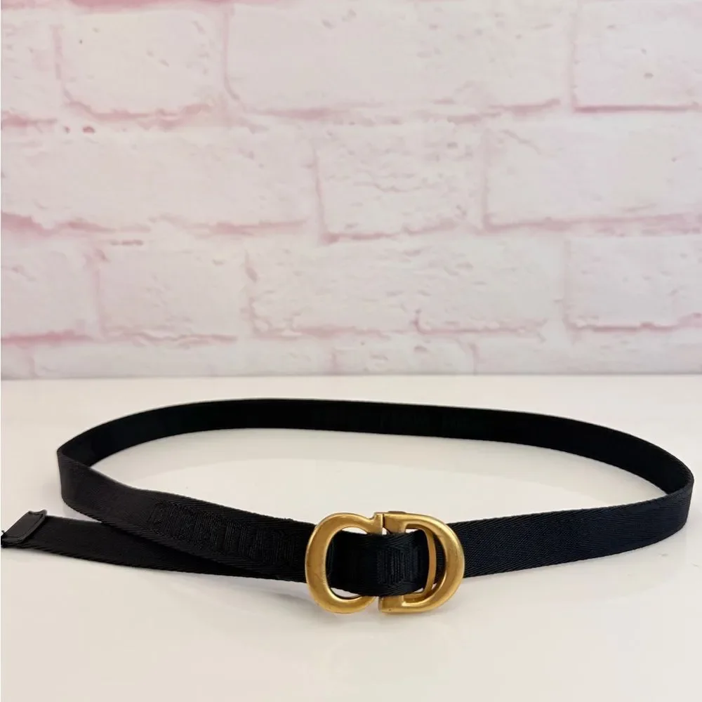 Christian Dior Black Nylon Saddle CD Belt Jacquard